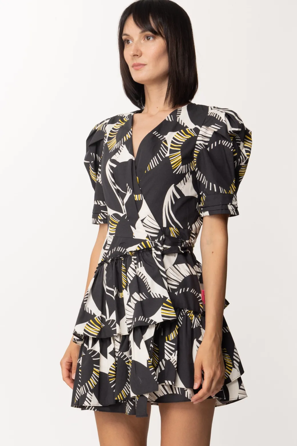 Donna Twin-set Abito a Portafoglio con Stampa e Balze