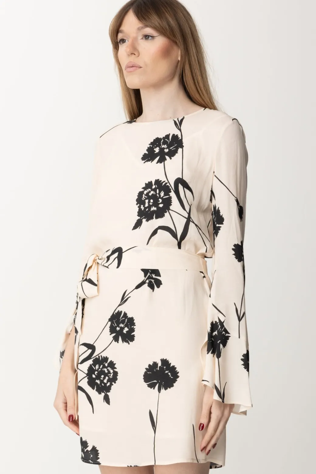 Donna Twin-set Abito In Crepe con Stampa Fiori e Fusciacca