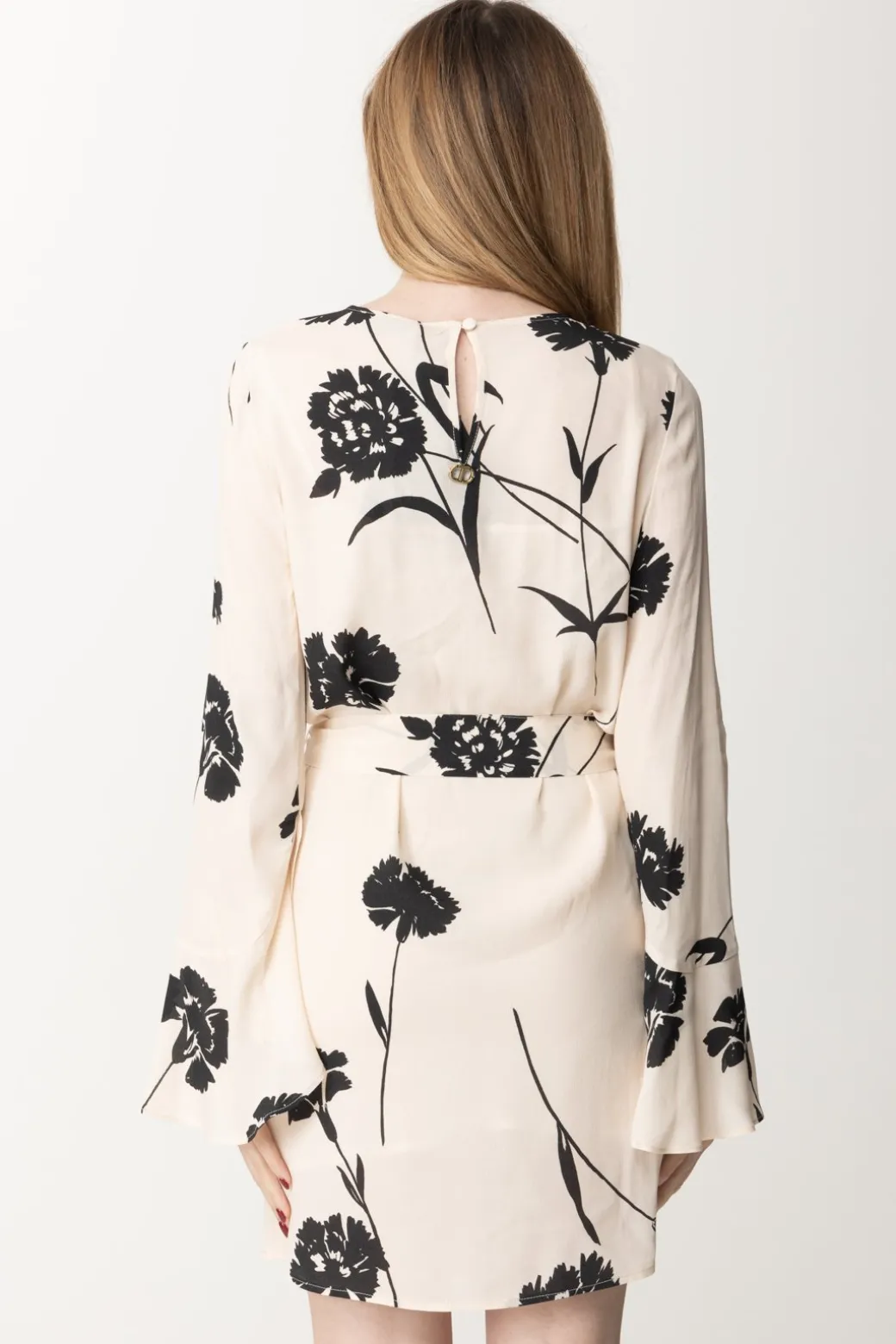 Donna Twin-set Abito In Crepe con Stampa Fiori e Fusciacca