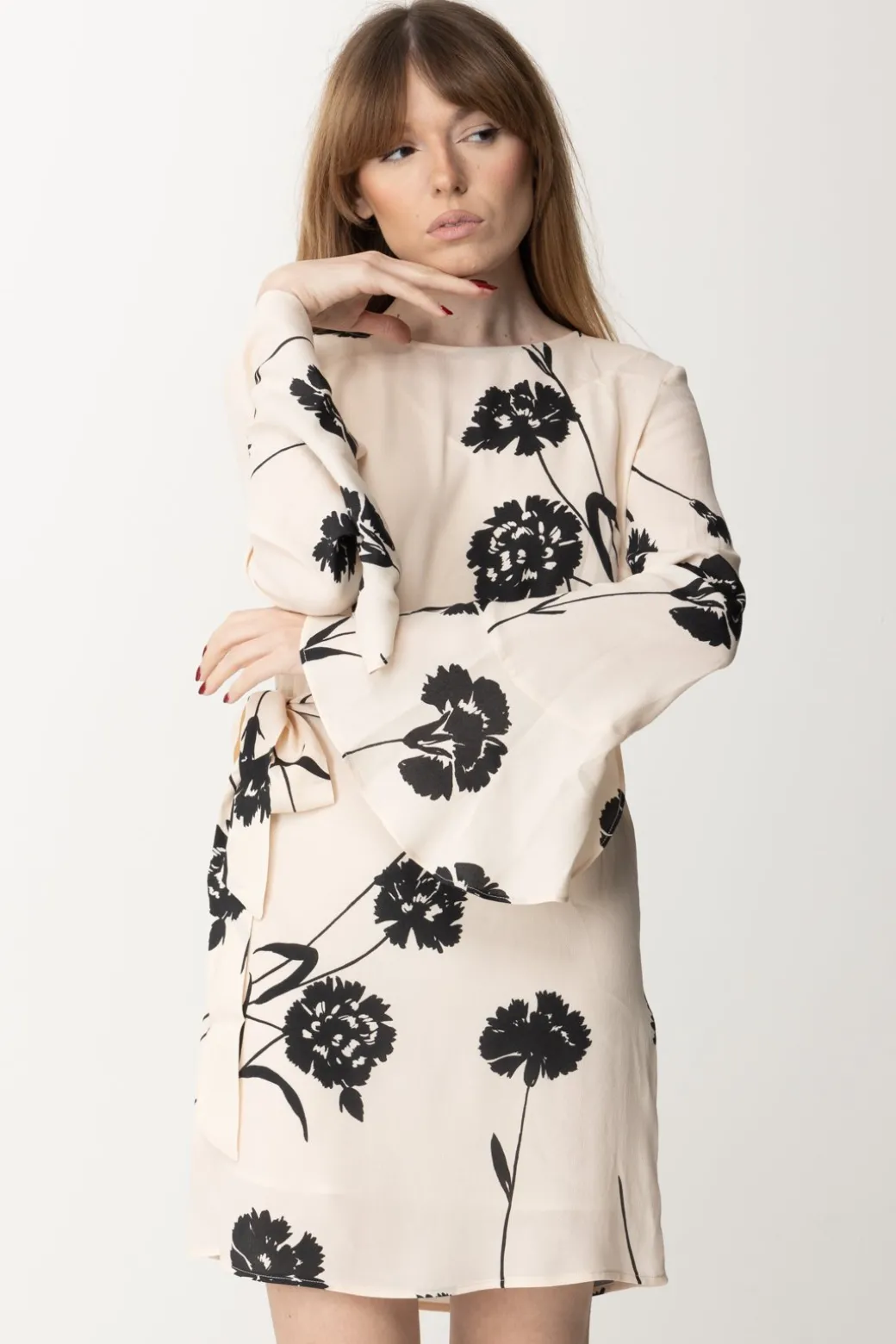 Donna Twin-set Abito In Crepe con Stampa Fiori e Fusciacca