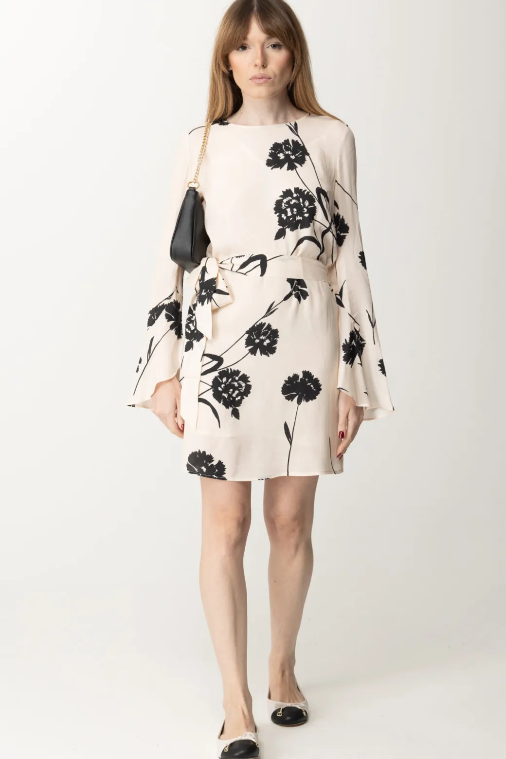 Donna Twin-set Abito In Crepe con Stampa Fiori e Fusciacca