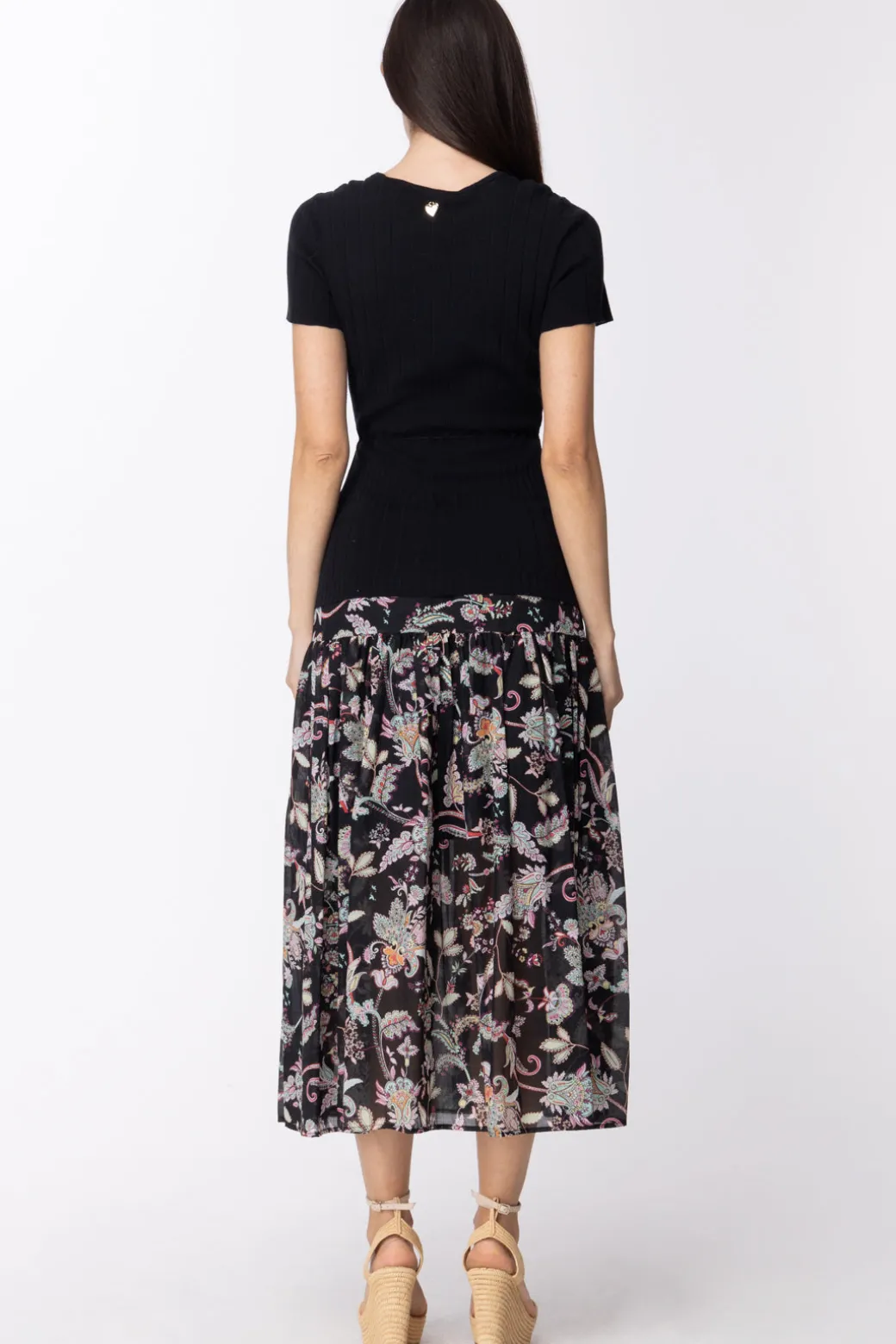 Donna Twin-set Abito Longuette con Gonna a Fantasia