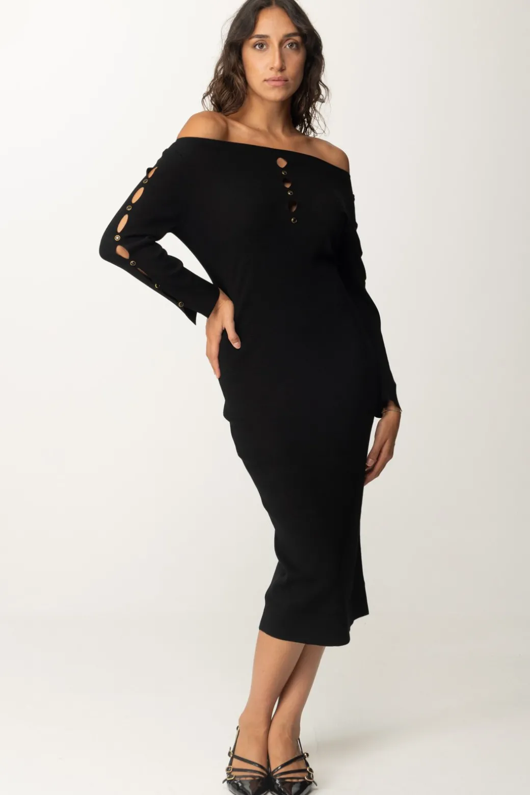 Donna Twin-set Abito Longuette In Maglia con Cut-out e Borchie