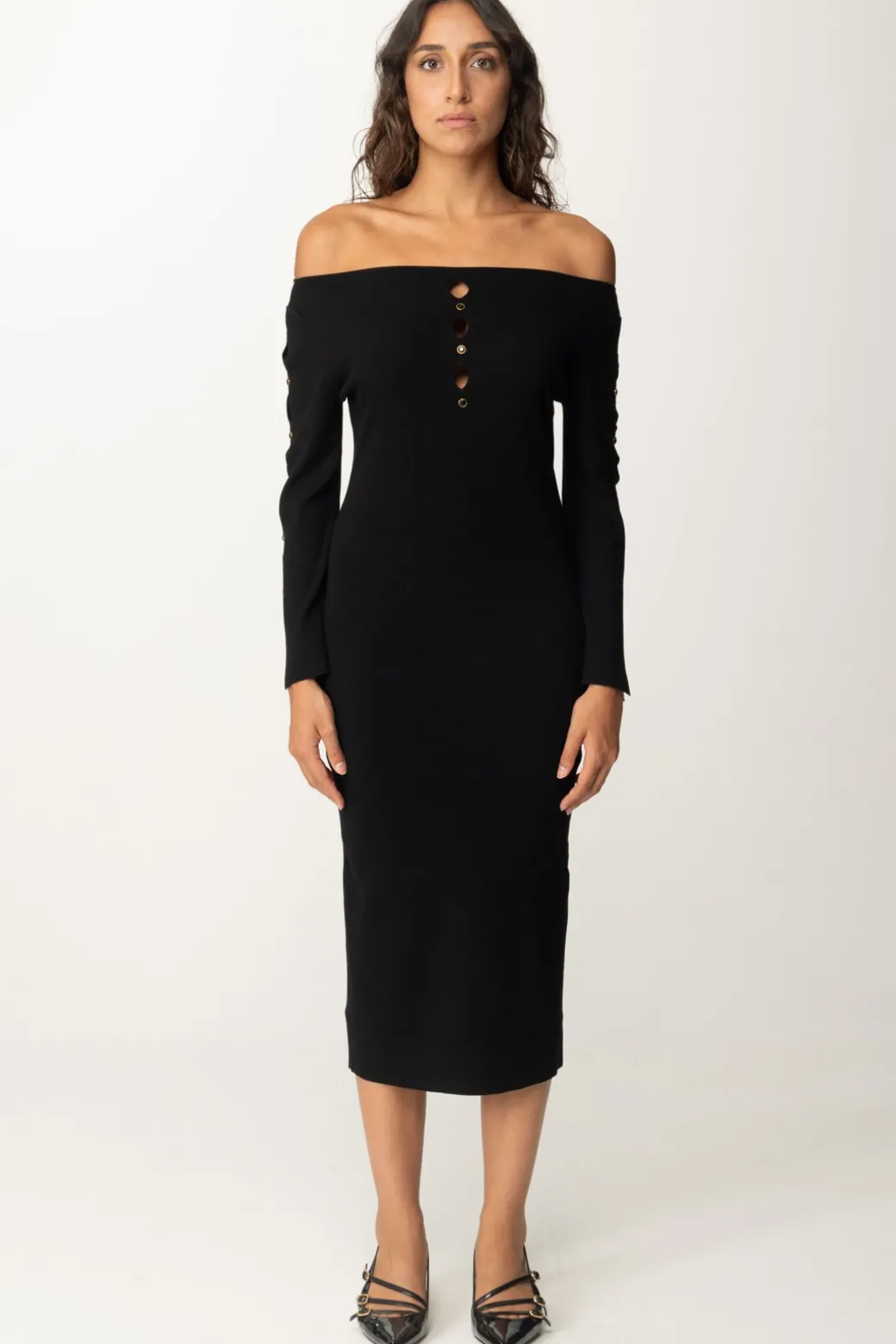 Donna Twin-set Abito Longuette In Maglia con Cut-out e Borchie