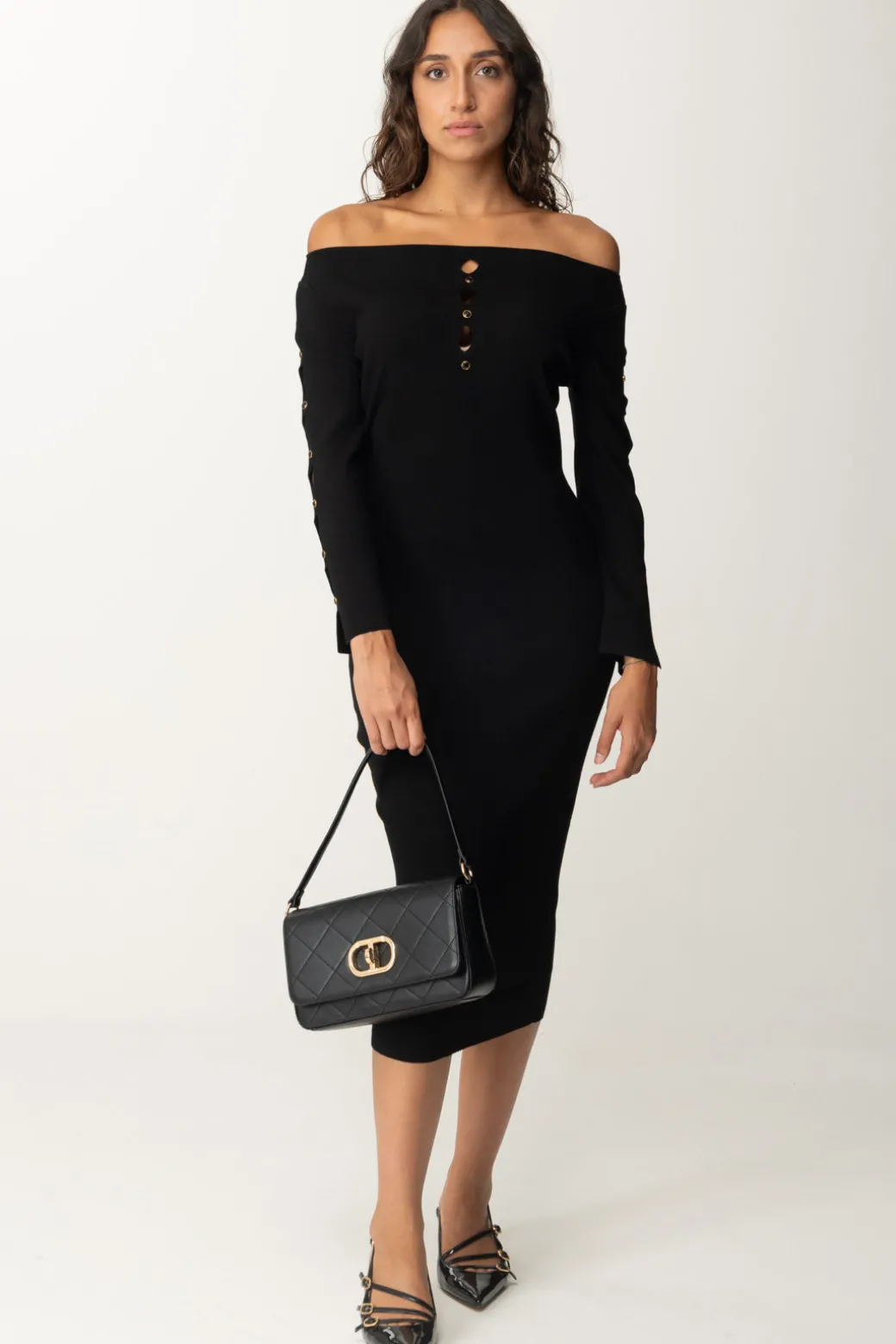 Donna Twin-set Abito Longuette In Maglia con Cut-out e Borchie