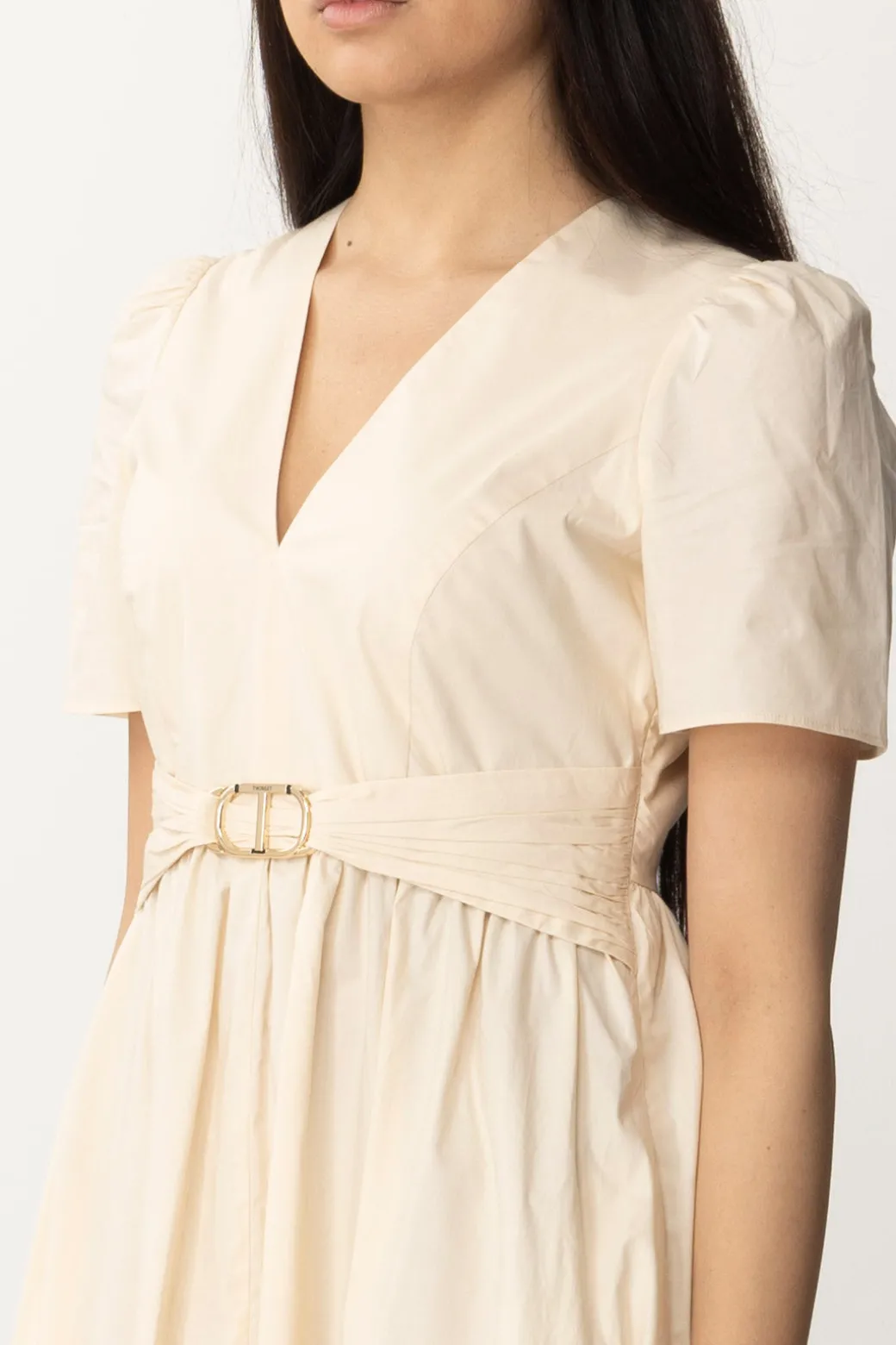 Donna Twin-set Abito Longuette Maniche Corte In Cotone