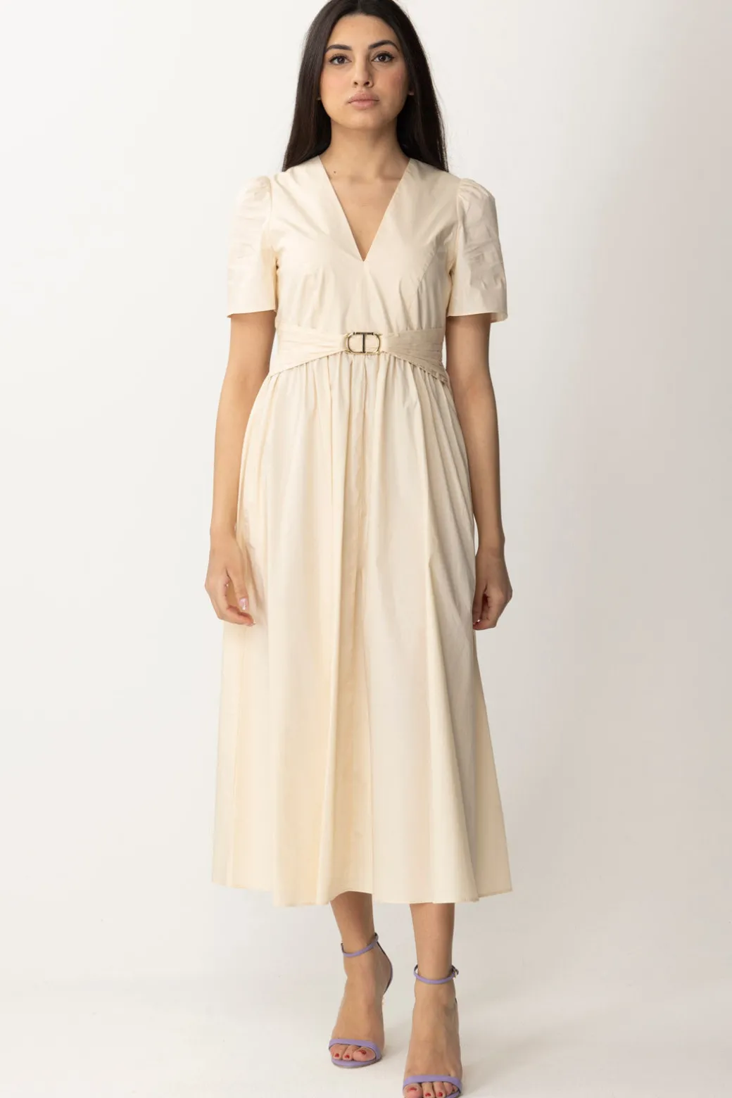 Donna Twin-set Abito Longuette Maniche Corte In Cotone
