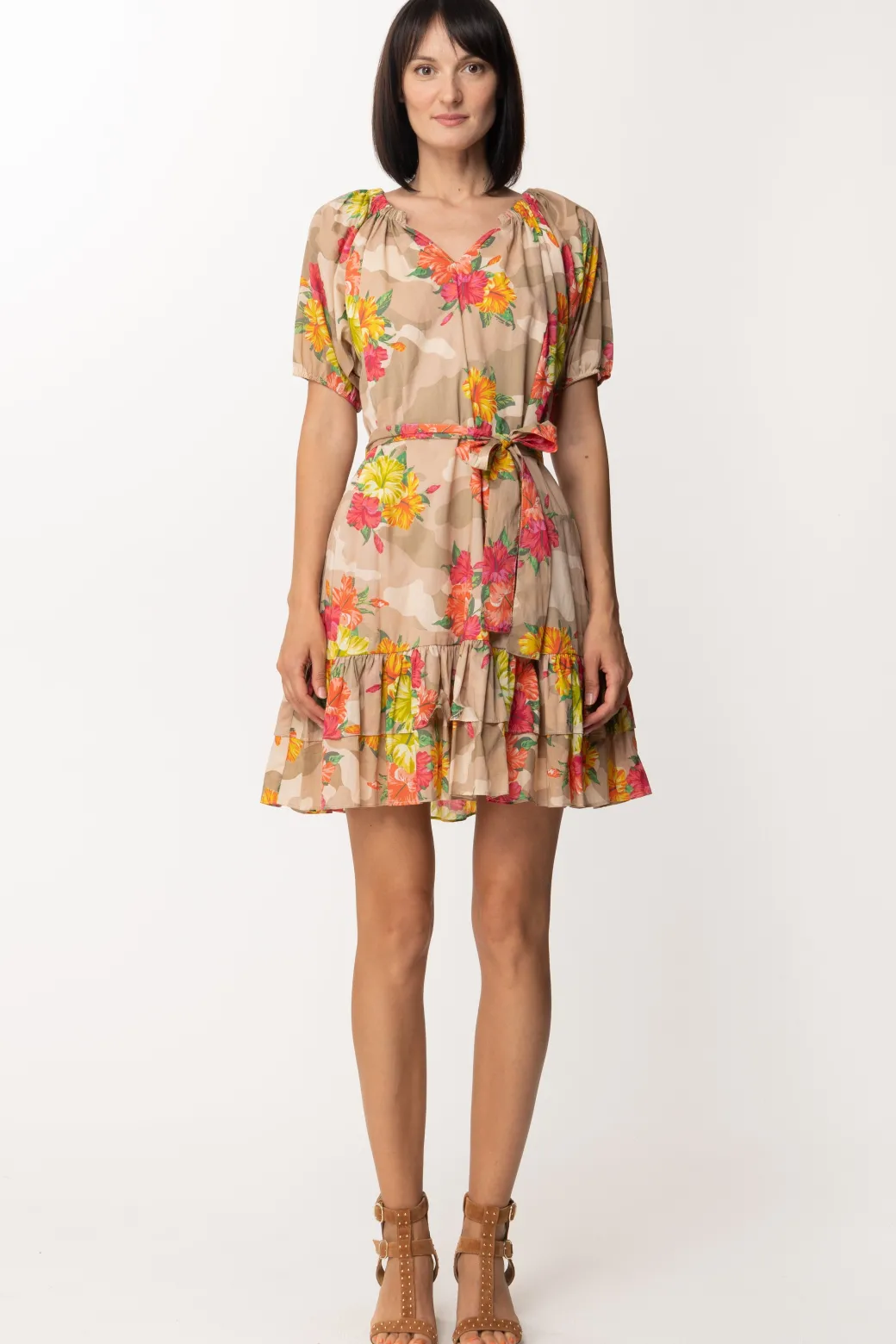 Donna Twin-set Abito Mini a Fiori con Stampa