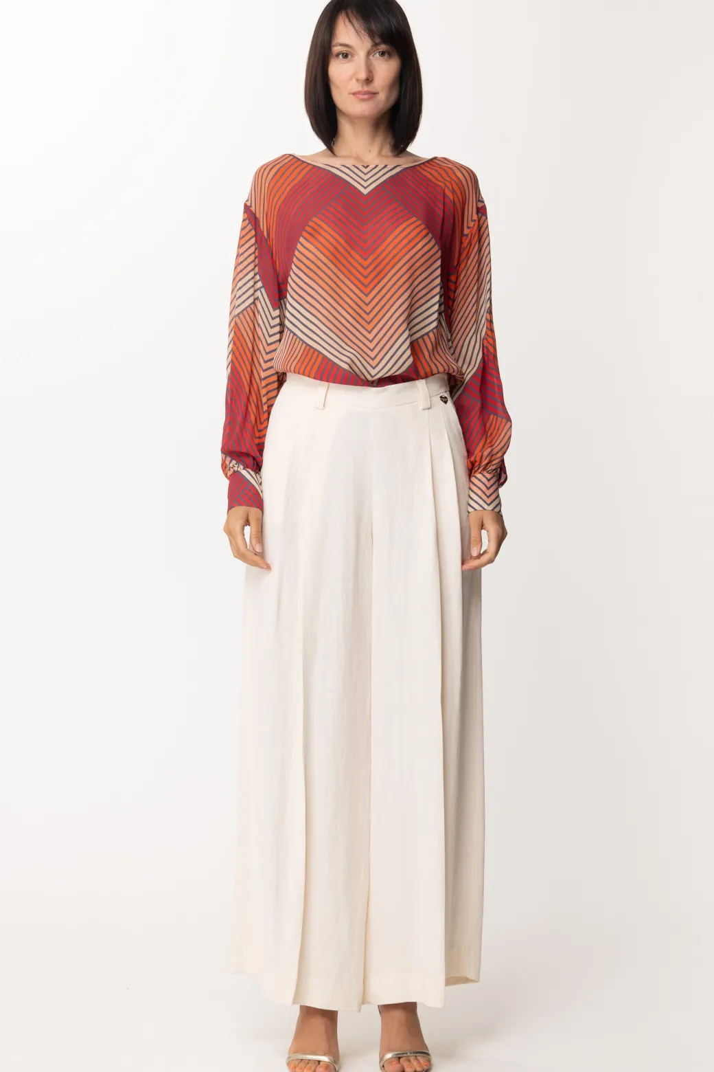 Donna Twin-set Blusa con Stampa Geometrica Multicolor