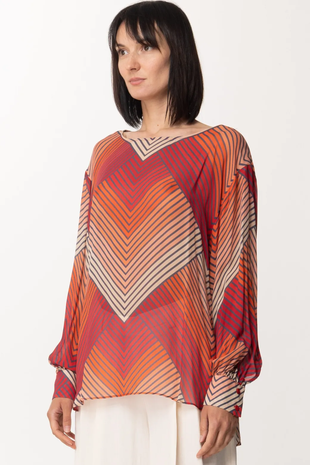 Donna Twin-set Blusa con Stampa Geometrica Multicolor