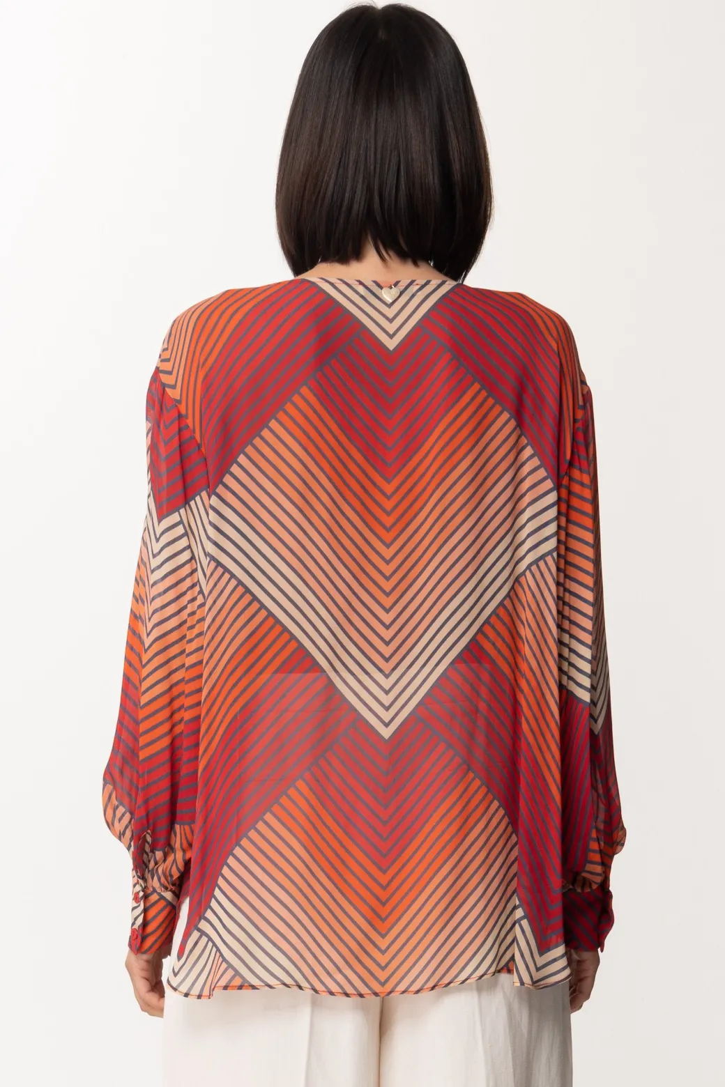 Donna Twin-set Blusa con Stampa Geometrica Multicolor