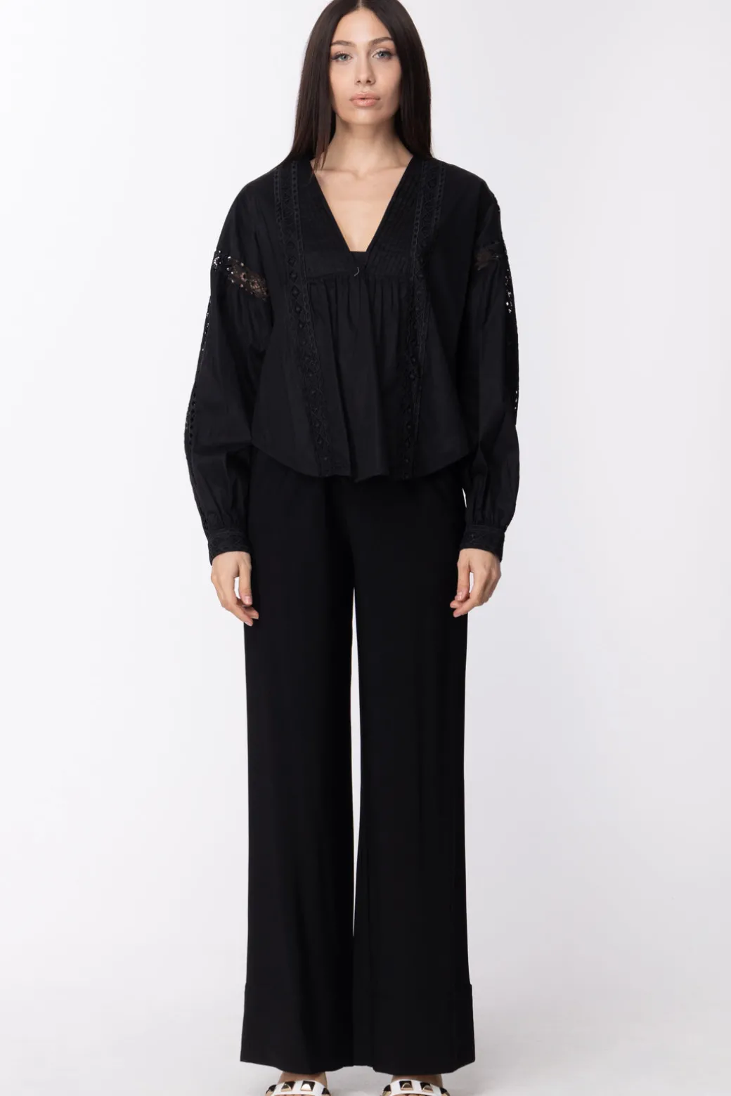 Donna Twin-set Blusa In Popeline con Dettagli In Pizzo