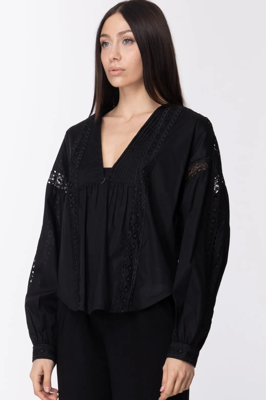 Donna Twin-set Blusa In Popeline con Dettagli In Pizzo