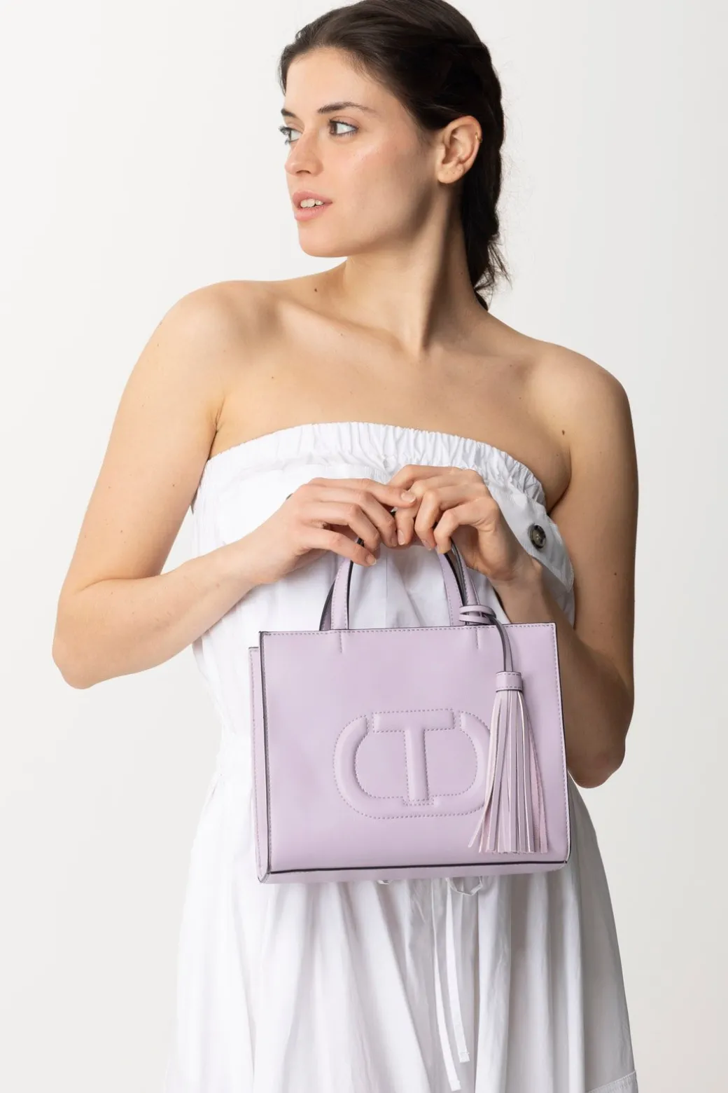 Donna Twin-set Borsa a Tracolla In Paglia e Pelle