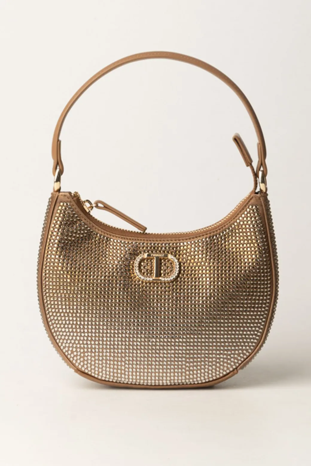 Donna Twin-set Borsa Hobo Moon con Strass e Logo