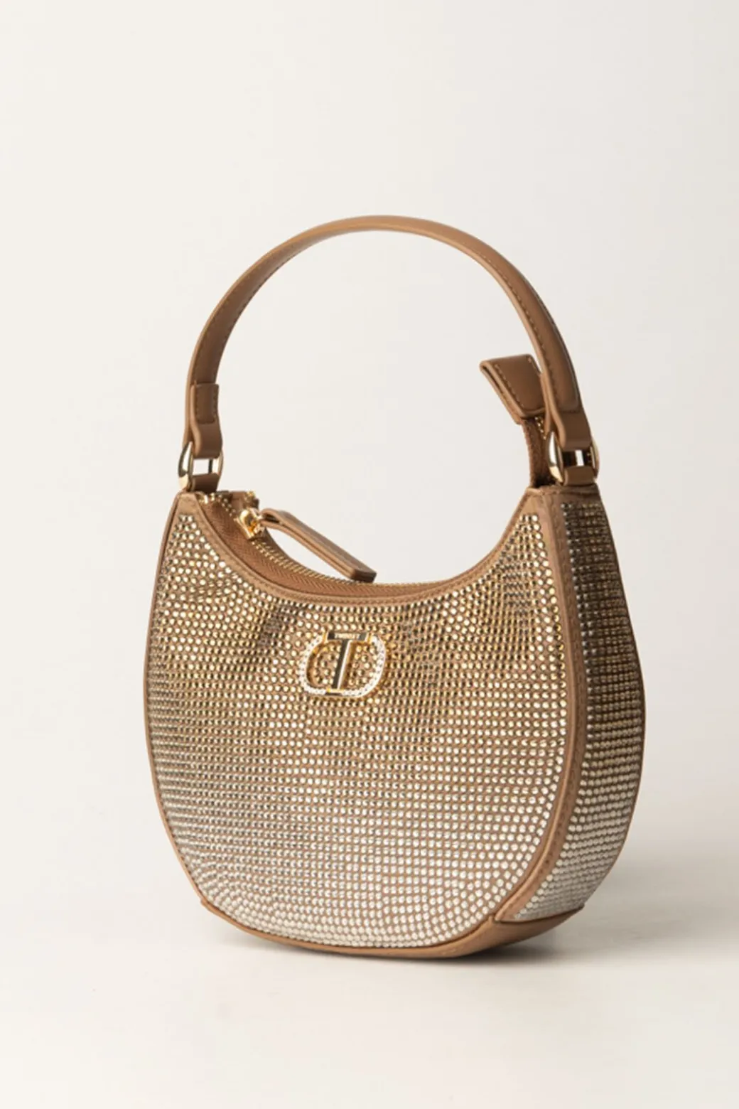 Donna Twin-set Borsa Hobo Moon con Strass e Logo