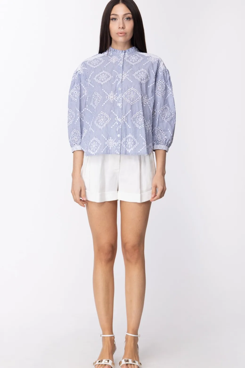 Donna Twin-set Camicia Ampia e Asimmetrica In Sangallo
