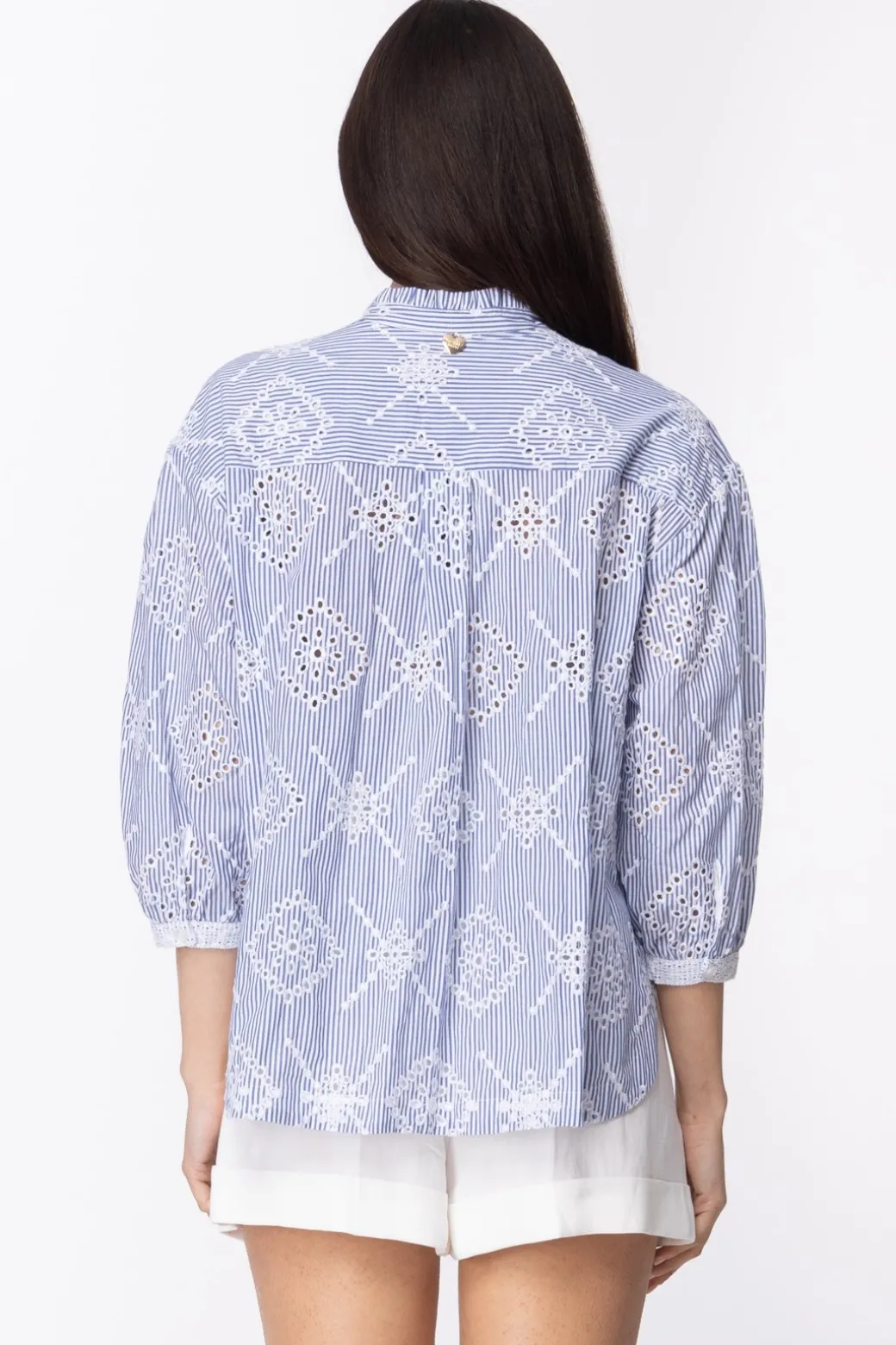 Donna Twin-set Camicia Ampia e Asimmetrica In Sangallo
