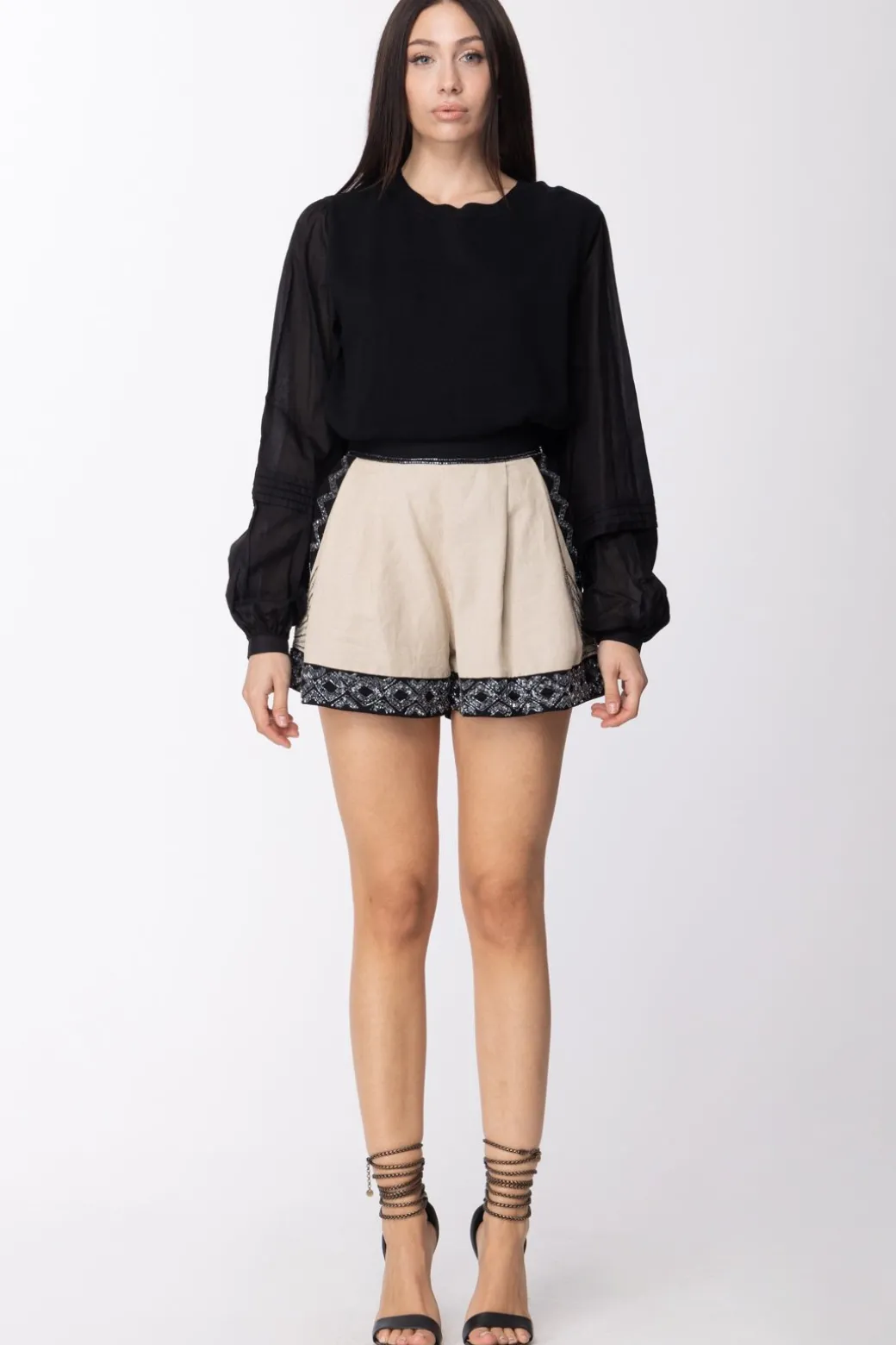 Donna Twin-set Camicia In Mussola con Inserto Maglia In Misto Lino