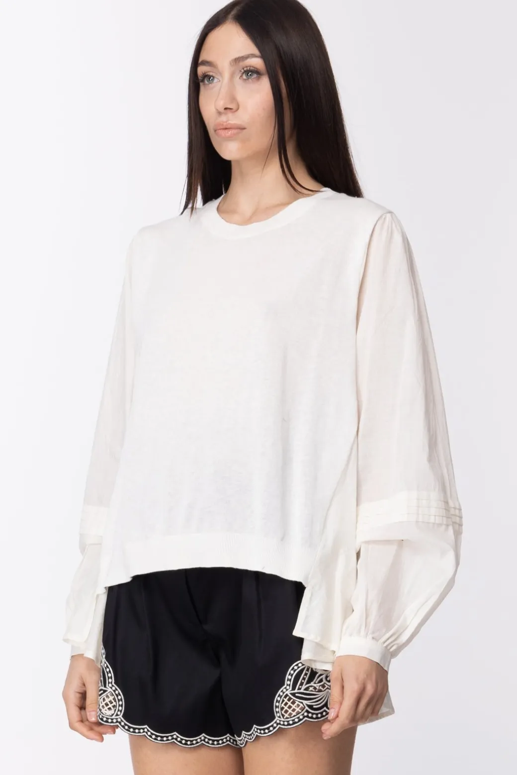 Donna Twin-set Camicia In Mussola con Inserto Maglia In Misto Lino