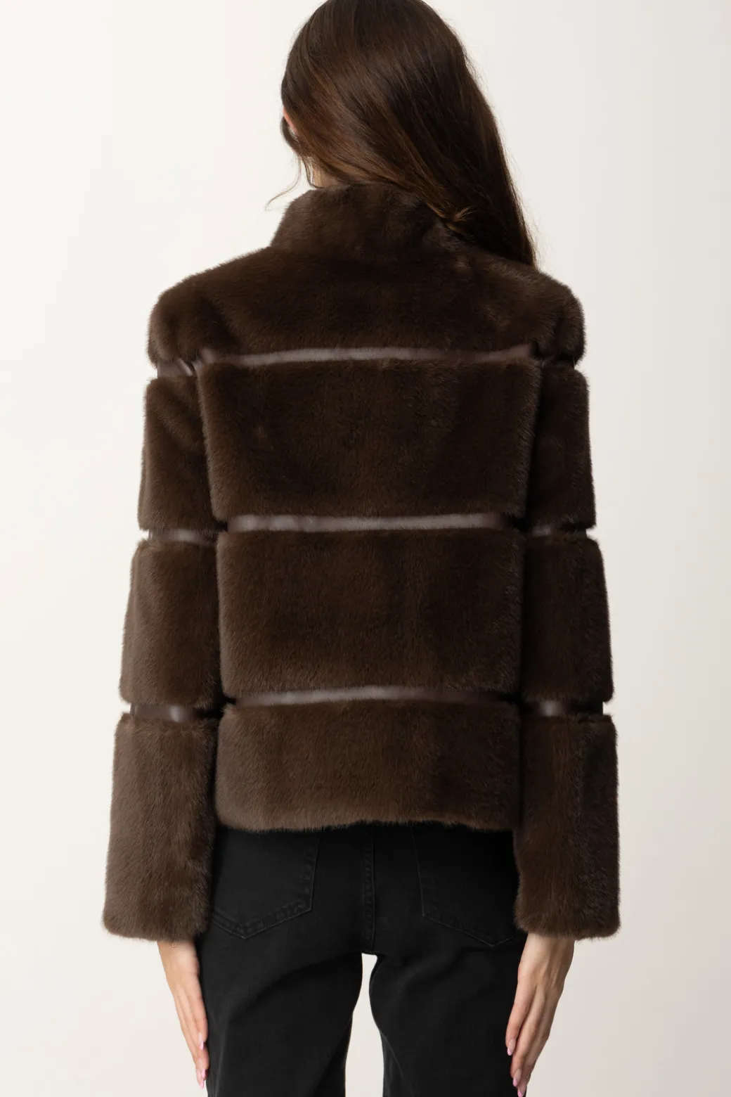 Donna Twin-set Cappotto Corto In Faux Fur con Intarsi