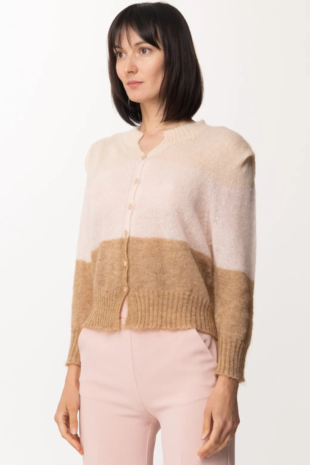 Donna Twin-set Cardigan Bicolor In Misto Mohair