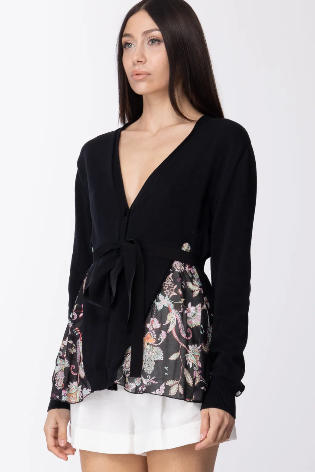 Donna Twin-set Cardigan In Maglia con Inserti Stampati e Fusciacca