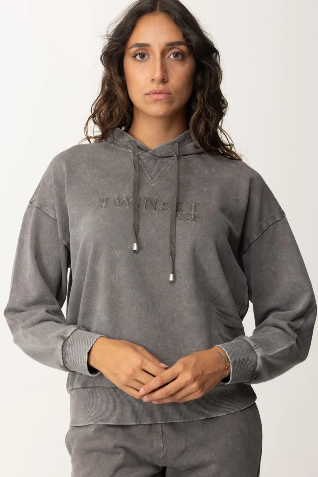 Donna Twin-set Felpa con Cappuccio e Ricamo Logo