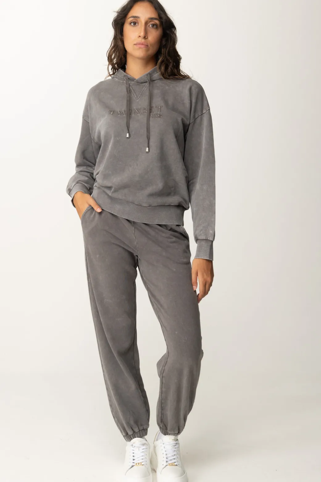 Donna Twin-set Felpa con Cappuccio e Ricamo Logo