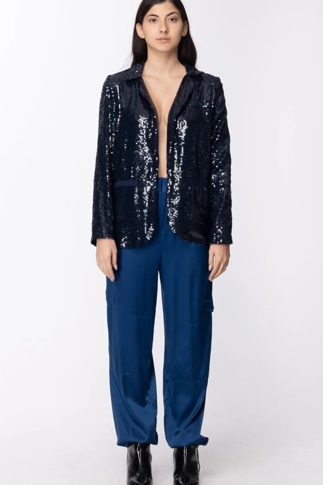 Donna Twin-set Giacca Blazer con Full Paillettes con Chiusura Bottone Nascosto e Stasche
