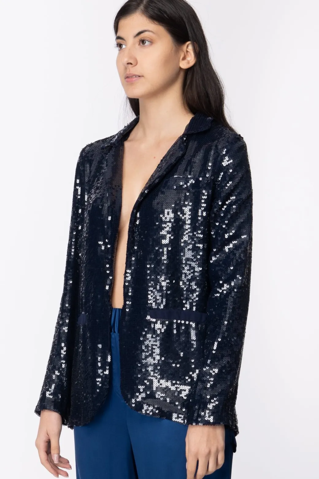 Donna Twin-set Giacca Blazer con Full Paillettes con Chiusura Bottone Nascosto e Stasche