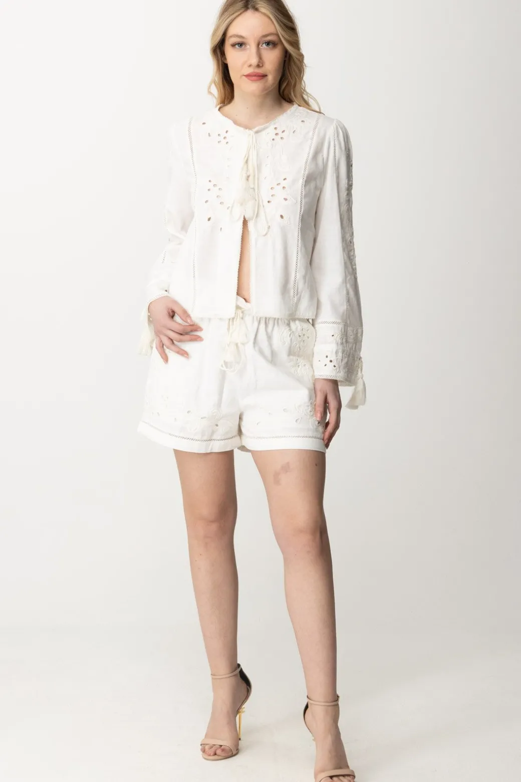 Donna Twin-set Giacca con Ricami e Coulisse