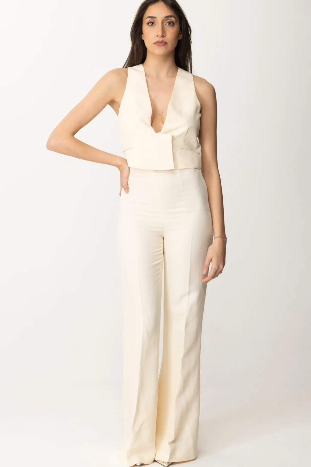 Donna Twin-set Gilet Crop In Lino e Viscosa