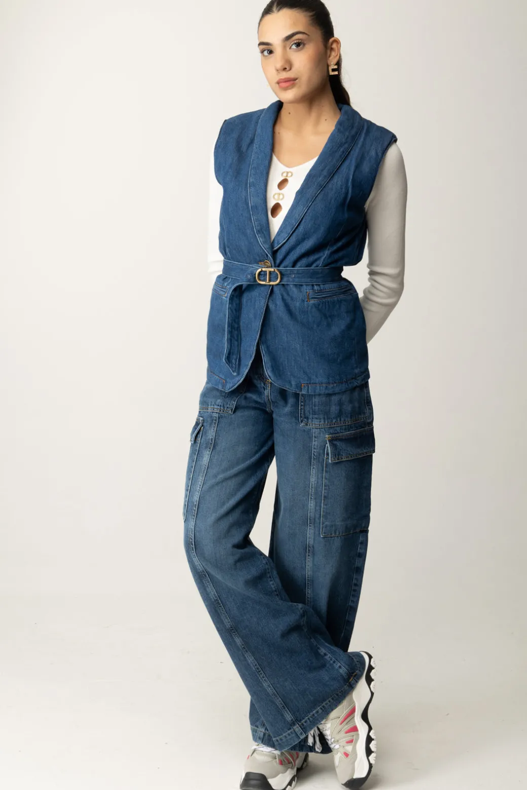 Donna Twin-set Gilet In con Cintura Oval T