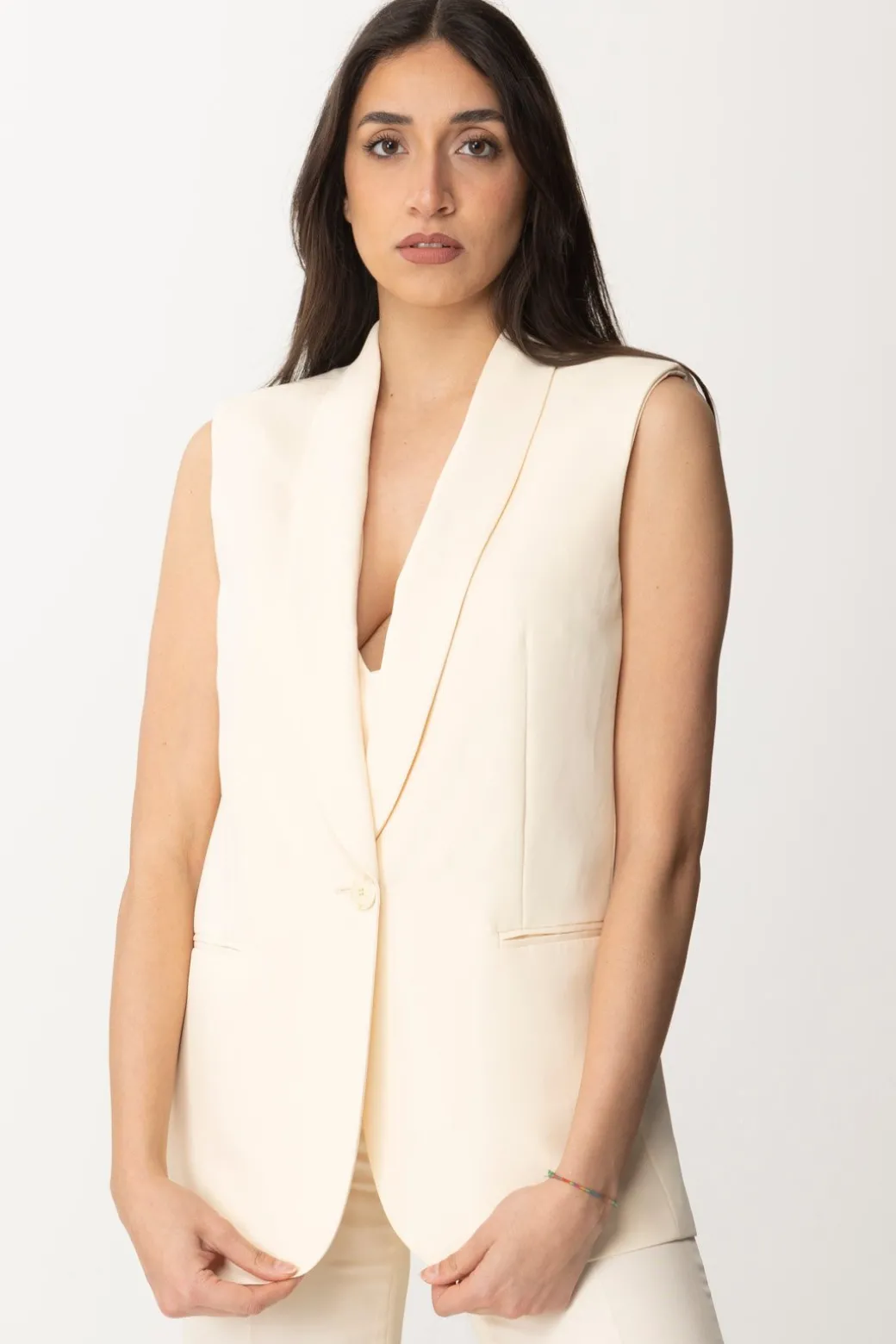 Donna Twin-set Gilet Smoking In Lino e Viscosa