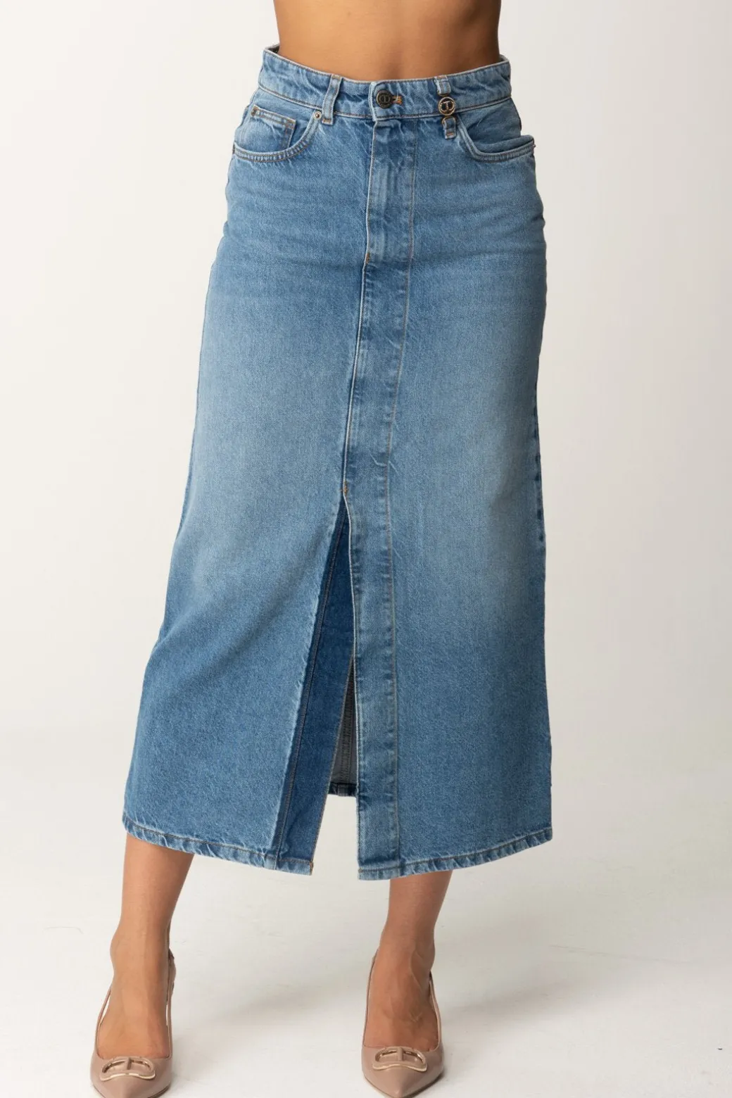 Donna Twin-set Gonna Longuette In Jeans