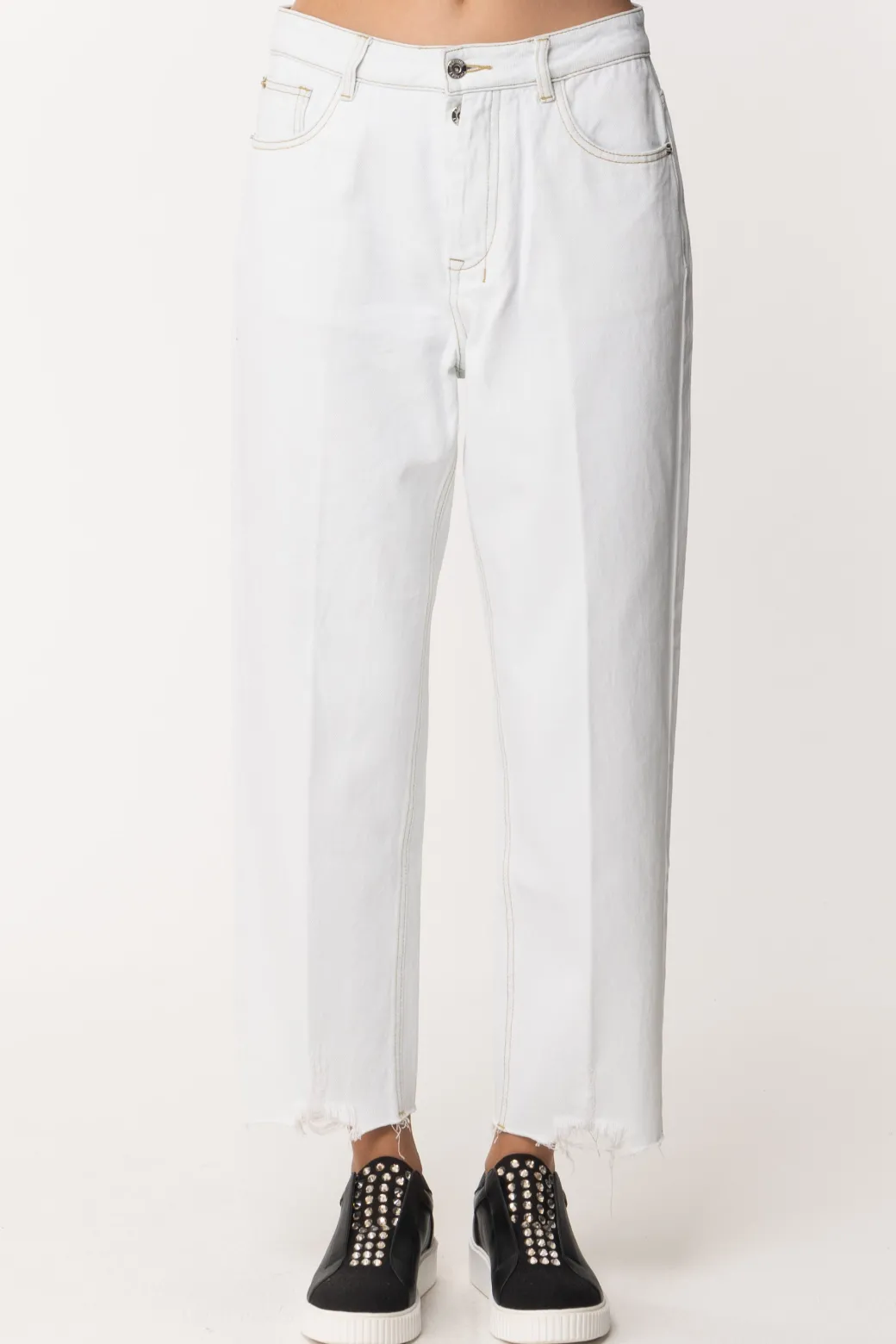 Donna Twin-set Jeans Barrel con Taglio a Vivo