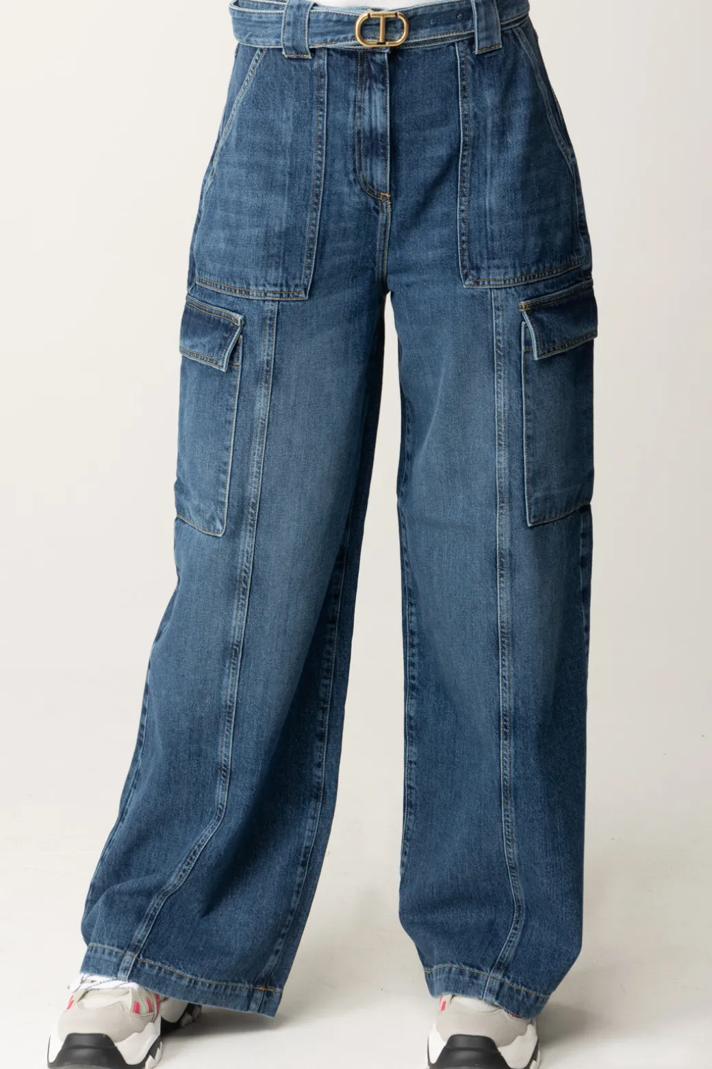 Donna Twin-set Jeans Cargo con Cintura