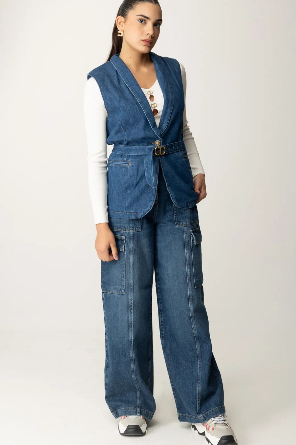 Donna Twin-set Jeans Cargo con Cintura