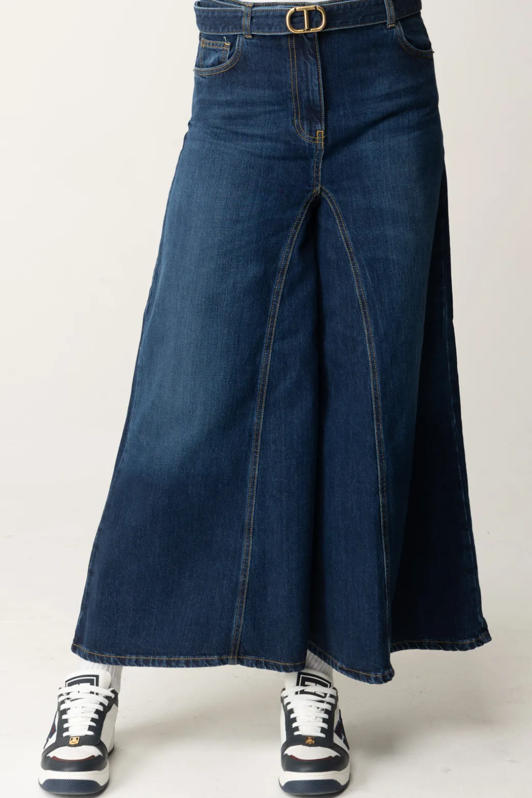 Donna Twin-set Jeans Crop Svasati con Cintura