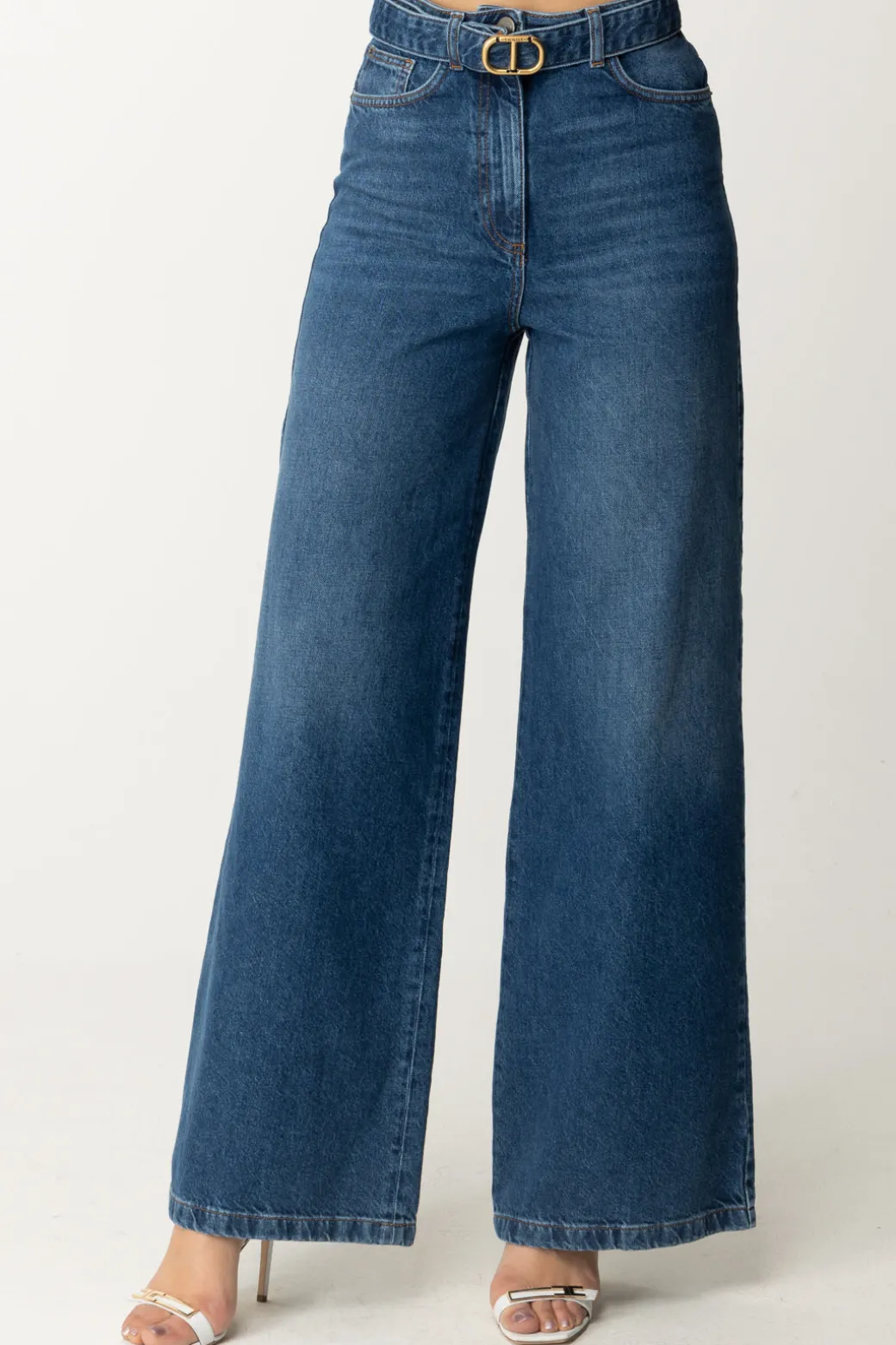 Donna Twin-set Jeans Wide Leg con Cintura