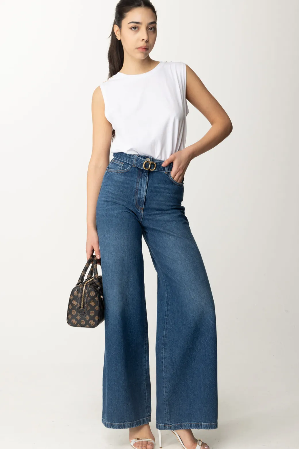 Donna Twin-set Jeans Wide Leg con Cintura