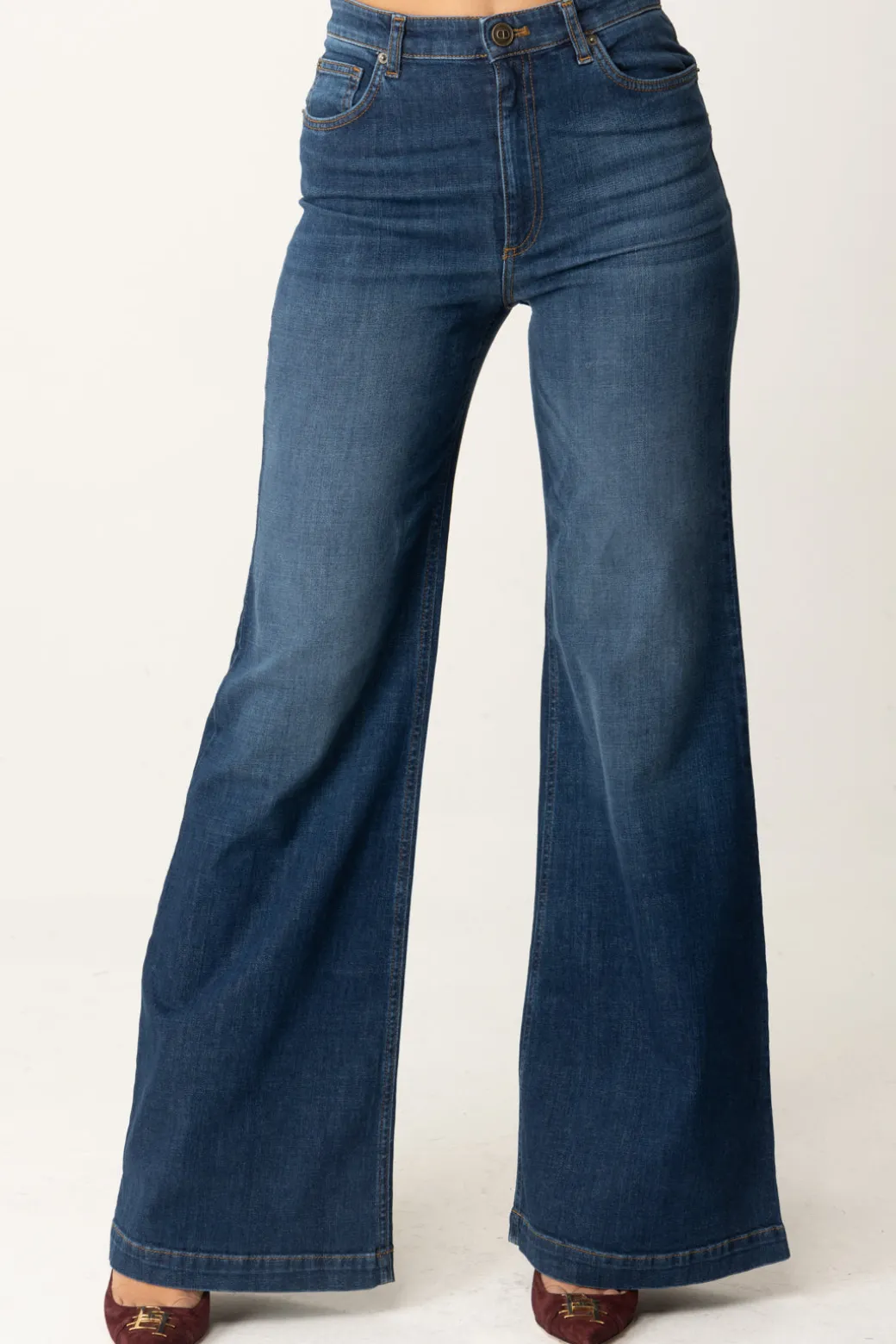 Donna Twin-set Jeans Wide Leg In Cotone Stretch