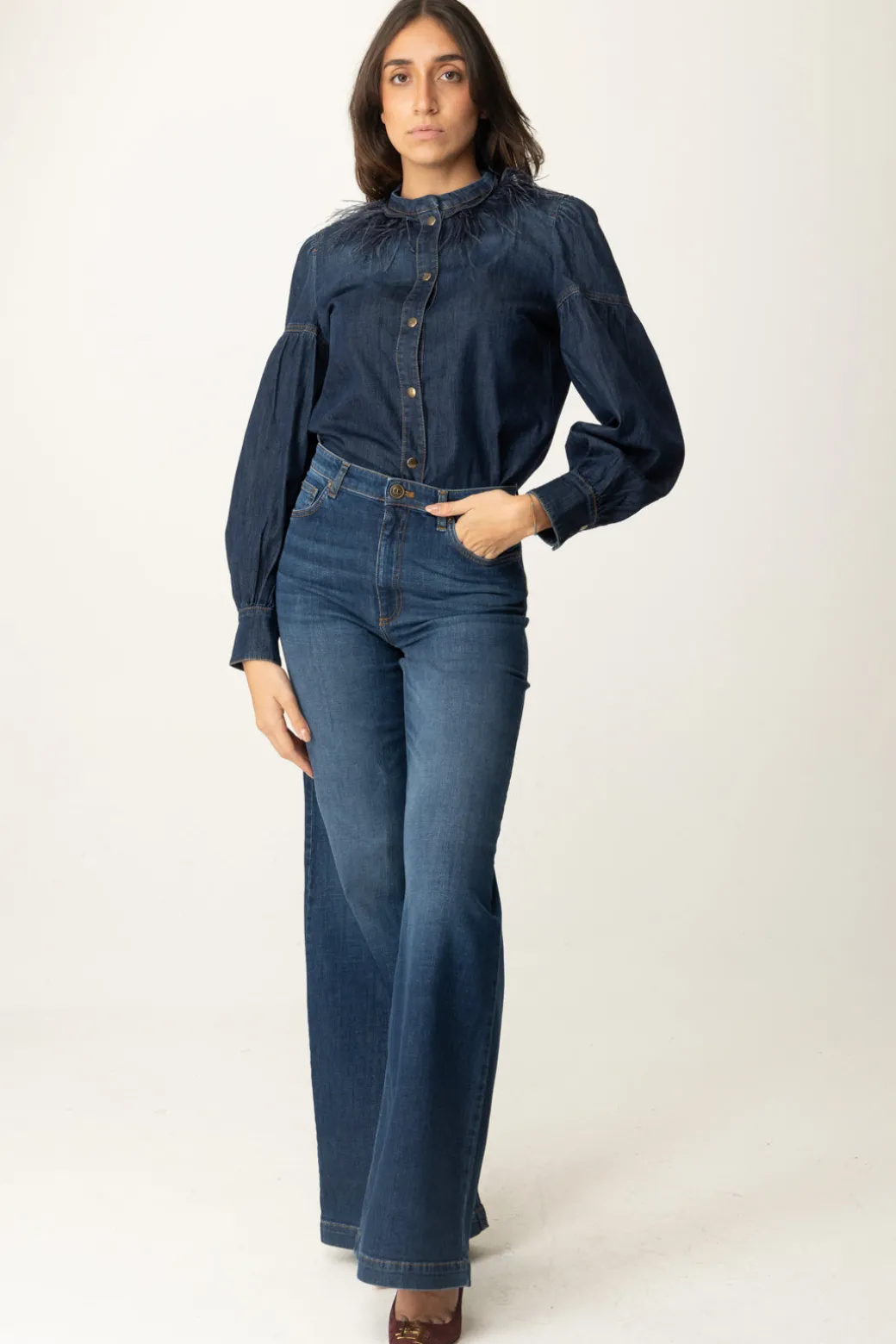 Donna Twin-set Jeans Wide Leg In Cotone Stretch