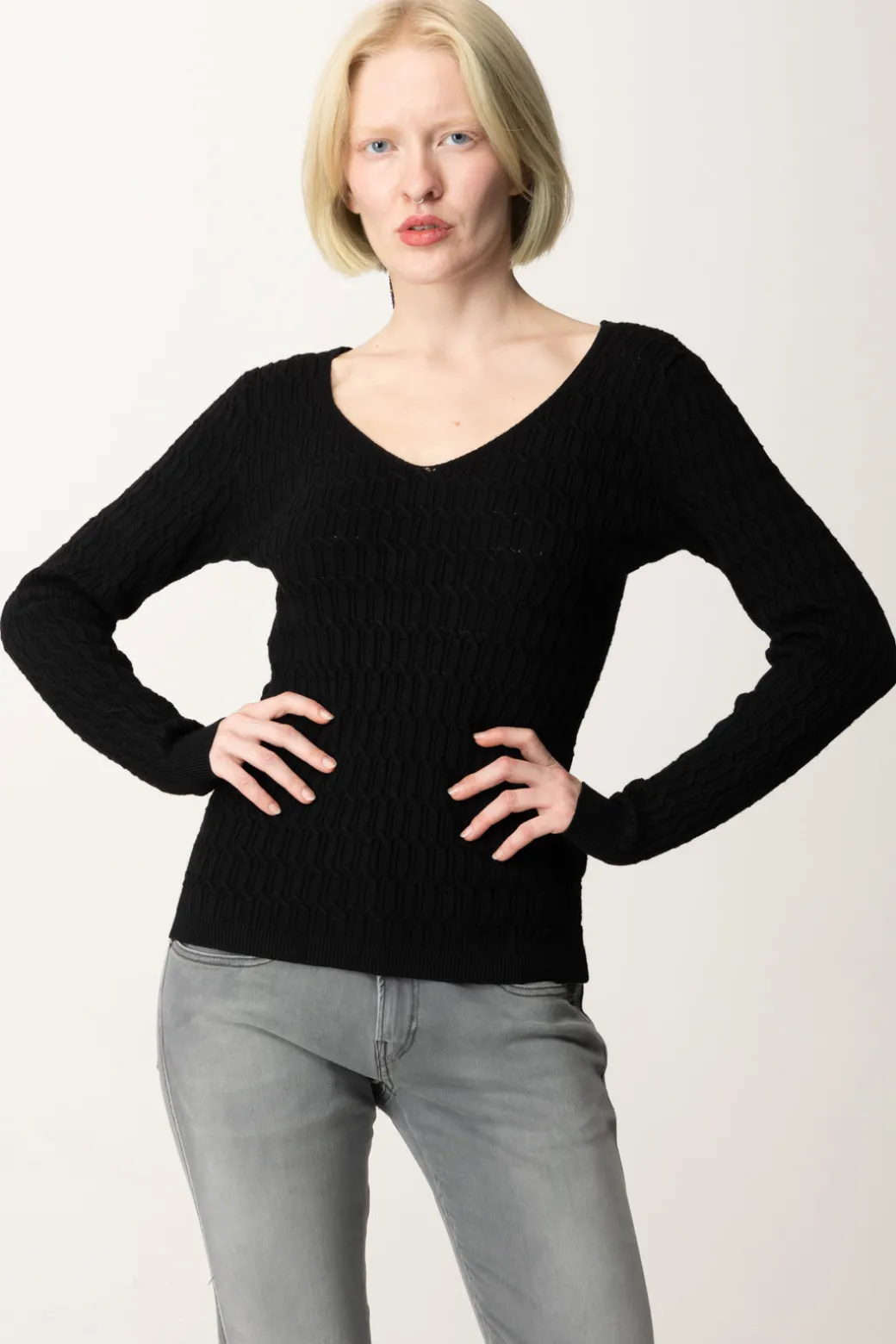 Donna Twin-set Maglia a Costine con Dettaglio Sul Retro