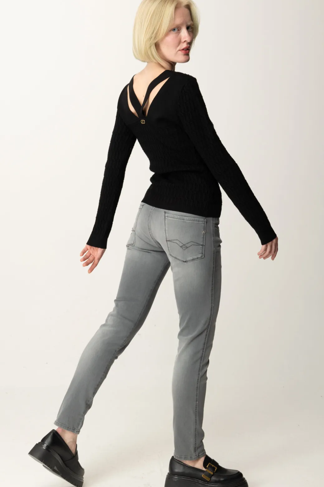 Donna Twin-set Maglia a Costine con Dettaglio Sul Retro