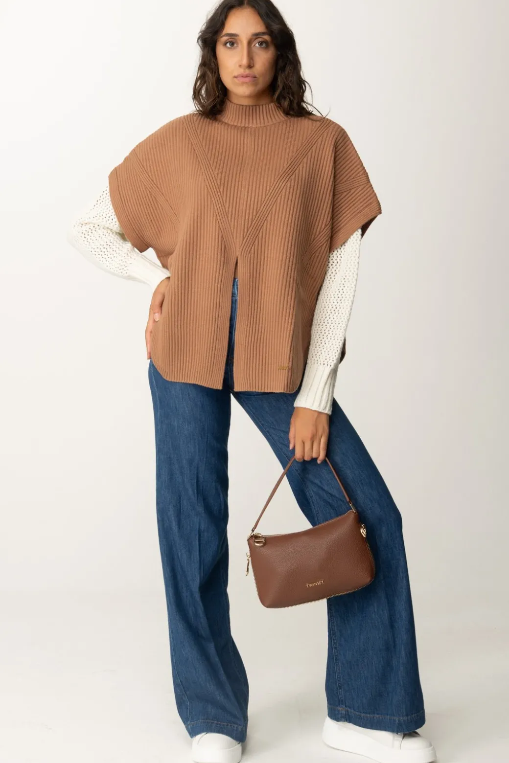 Donna Twin-set Maglia a Poncho con Spacchi