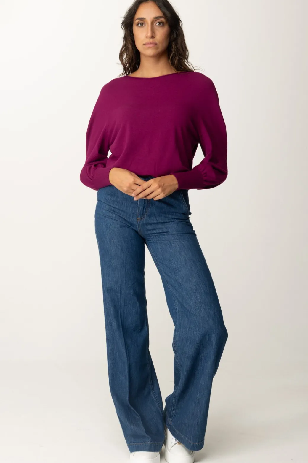 Donna Twin-set Maglia Boxy con Scollo a Barca