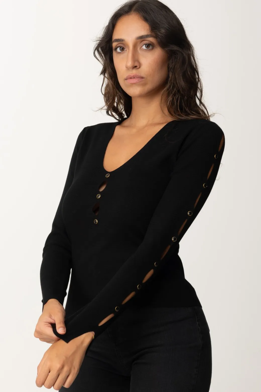 Donna Twin-set Maglia con Aperture e Borchiette