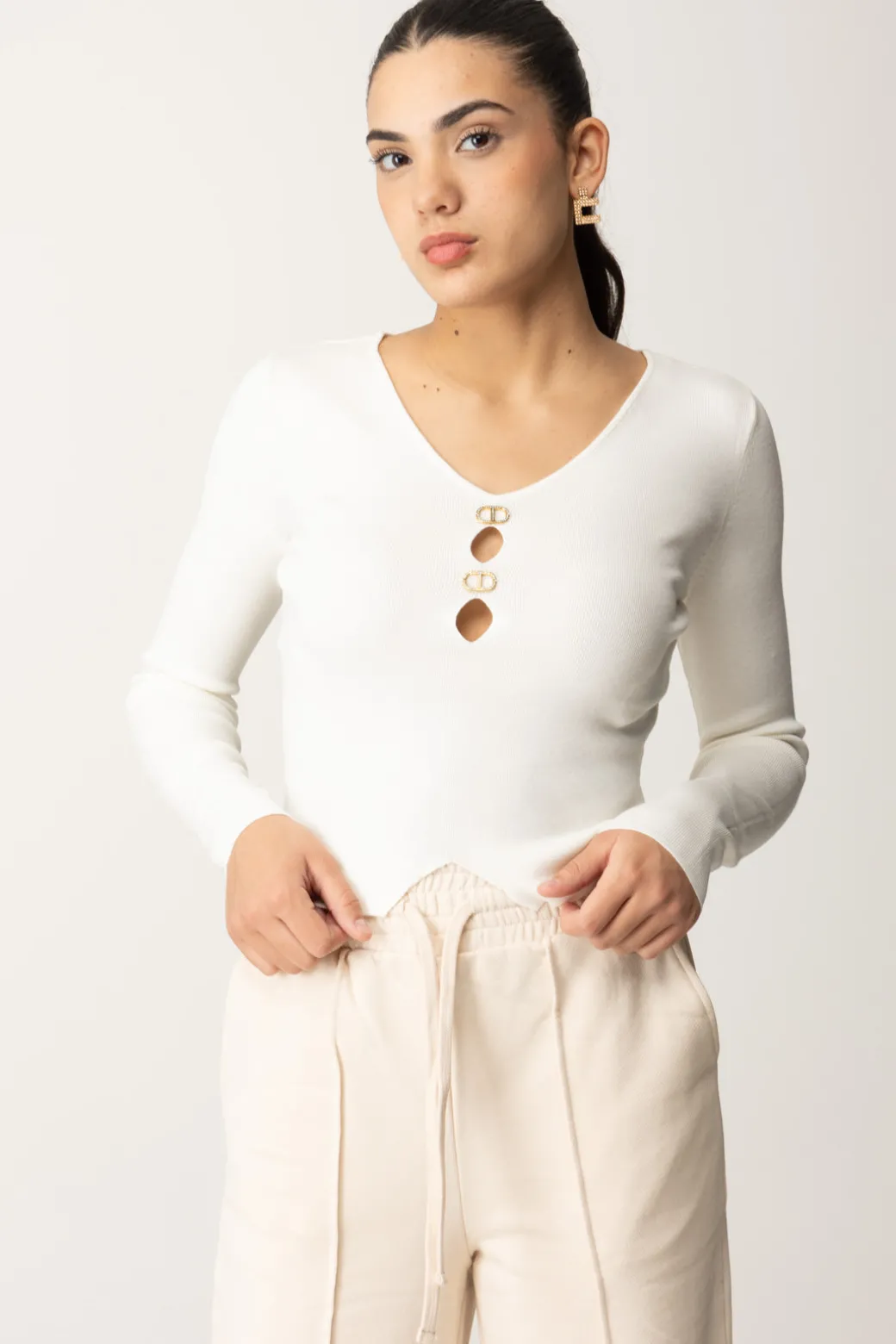 Donna Twin-set Maglia con Dettagli Logati
